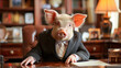 © Kondor83 - Corrupt politician depicted as a pig sitting at his desk in office