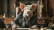 © Kondor83 - Corrupt politician depicted as a pig sitting at his desk in office