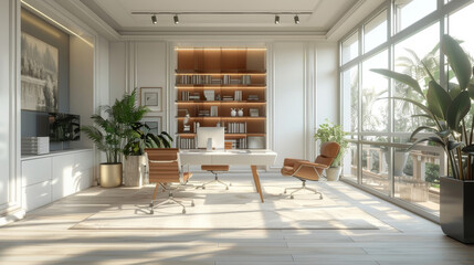 Aufkleber - 3D illustration of office for routine work. Generative AI.