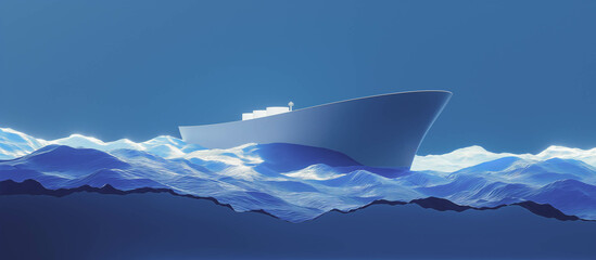 Wall Mural - Ship in the sea, minimal summer concept