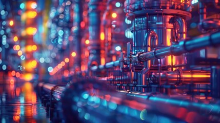 Futuristic industrial pipes in vibrant blue orange