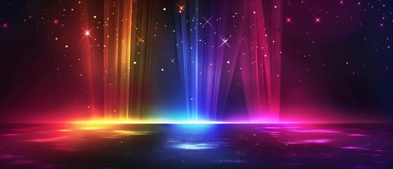 Canvas Print - Mesmerizing Neon Gradient Rainbow Lights with Glittering Stars in a Minimal Background