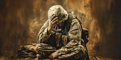 Worried Soldier in Military Gear
