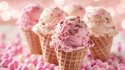 Wall Mural - pink ice cream with cherry