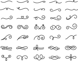 icon set of ornamental decorative vintage swirls curls swashes. calligraphic elegant ornament. styli