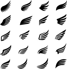 Pixel perfect icon set of wings of bird angel for tattoo. Winged heraldic army icons icons flat vector illustrations isolated on transparent background	
