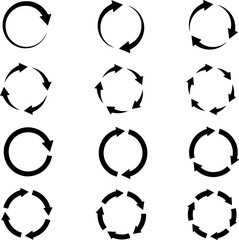 Wall Mural - icon set of spinning rotating arrows. circular round icons for recycling recycled product ecology ec