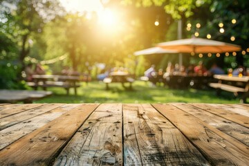 Wall Mural - Party Background Blur. Garden Party with People in Green Space, Blurred Background