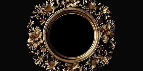 Wall Mural - Elegant Gold Floral Frame on Black Background