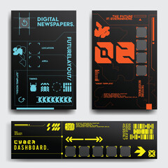 Wall Mural - cyberpunk scifi gaming futuristic icon pattern hud ux ui set collection template, 2d illustration re