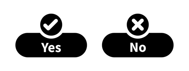 Aufkleber - Yes and no option with tick and cross mark vector in black color. Yes and no buttons in black and white color. Flat design of correct or incorrect vote question. Wrong or right answer.	