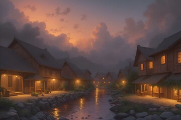 Wall Mural - AI generated illustration of a village in the middle of nowhere