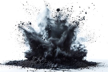 Wall Mural - Black chalk pieces and dust flying, effect explode isolated on white