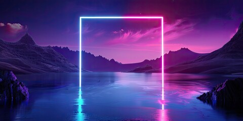 Wall Mural - a image of a neon frame in the middle of a lake