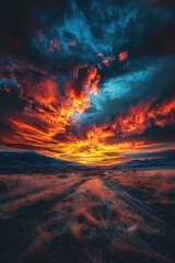 Poster - Dirt Road Through Field Under Cloudy Sky