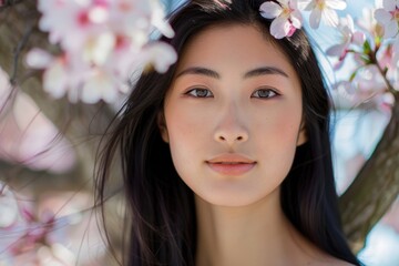 Wall Mural - A woman wearing flowers in her hair, compact and simple image