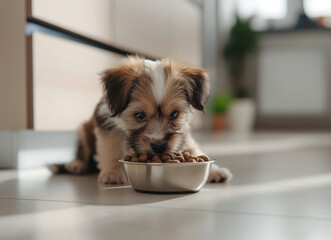 Wall Mural - dog eating dog food in a bowl