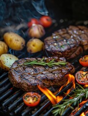 Wall Mural - Grilled food on a grill