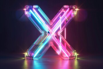 Wall Mural - A single neon-lit letter X on a black background