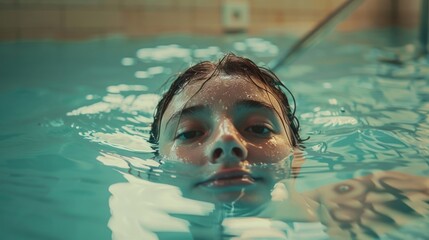 Wall Mural - A woman is swimming in a pool of water