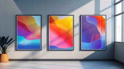 Wall Mural - Vibrant Abstract Art Frames Showcasing Minimalist Design in Modern Workspace