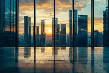 Wall Mural - Modern city skyscraper, business office architecture. Urban building with finance reflection, exterior design. Tall high rise, futuristic perspective. Glass window, downtown