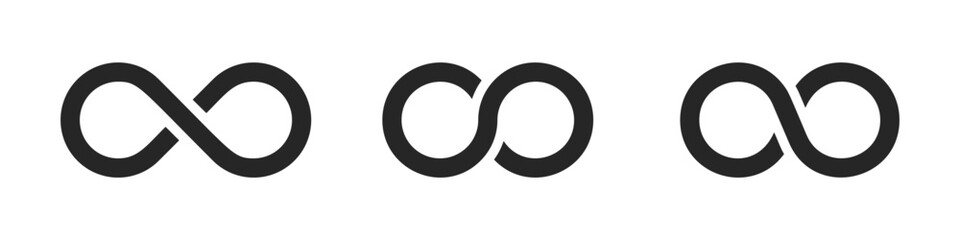 simple flat black infinity symbols. design elements for unlimited infinity, endless, eternity, loop,