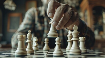 Group of men engaged in a game of chess, focusing on their pieces and strategies