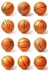 Canvas Print - A collection of basketballs on a clean and empty white background