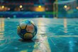 © Ева Поликарпова - A soccer ball sitting on the edge of a pool, ready for play or relaxation