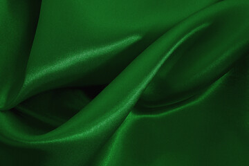 Wall Mural - Green emerald fabric texture background, detail of silk or linen pattern.