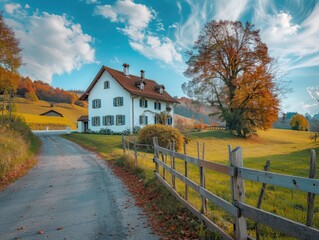 Wall Mural - White House on Lush Green Field