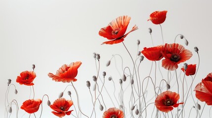 Poster - Red poppies on white background 