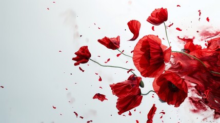 Poster - Red poppies on white background 