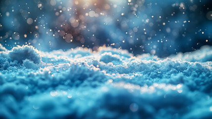 Aufkleber - A snow-covered landscape with a blue sky in the background. The snow is falling and the sky is bright and clear