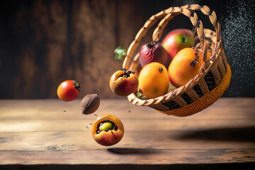 Wall Mural - pewa in a basket on a wooden table