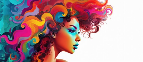 Canvas Print - Art project beautiful woman painted with many vivid colors. Creative banner. Copyspace image