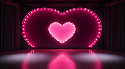 Wall Mural - empty stage with pink heart background