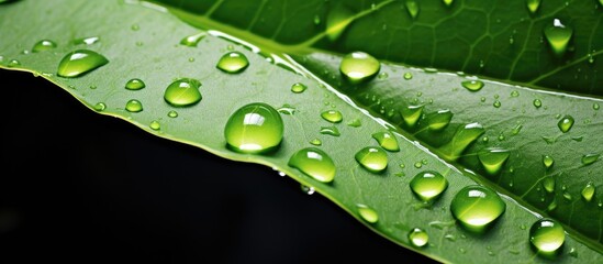 Aufkleber - Water drops on fresh leaf. Creative banner. Copyspace image