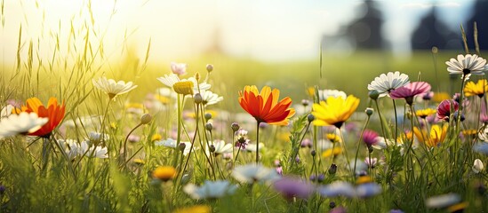 Poster - Wild flowers in a meadow in the summertime. Creative banner. Copyspace image