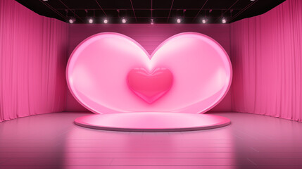 Wall Mural - empty stage with pink heart background