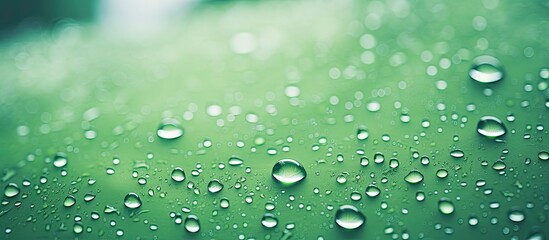 Aufkleber - Rain drops on glass with green background. Creative banner. Copyspace image