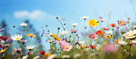 Poster - Wild flowers in a meadow in the summertime. Creative banner. Copyspace image