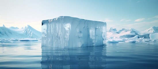 Poster - Ice Block in Water in focus with small waves around it. Creative banner. Copyspace image