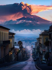 Sticker - City Street with Volcano