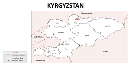 Naklejka na meble Kyrgyzstan Map. State and district map of KYRGYZSTAN. Administrative map of KYRGYZSTAN with district and capital in white color.