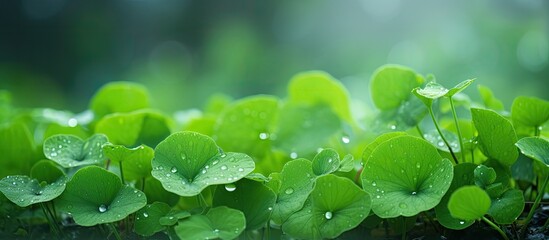 Aufkleber - Pegagan Kecil or Centella Asiatica is often found in the rainy season around the rice fields. Creative banner. Copyspace image