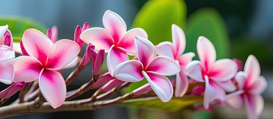 Poster - beautiful pink plumeria flower. Creative banner. Copyspace image
