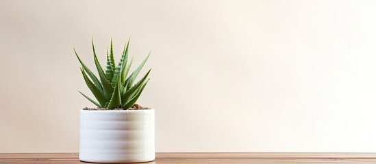 Sticker - aloe vera plant in pot. Creative banner. Copyspace image