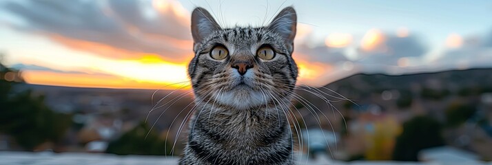 Wall Mural - A cat is looking at the camera with its eyes wide open